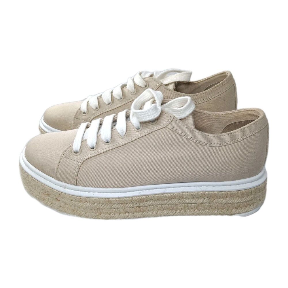Prada Espadrilles Platform Shoes Beige Canvas  Sneakers Women's Size 39 - Picture 2 of 15